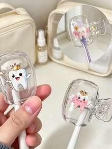 Crown Smiling Face Toothbrush Holder Set, Portable Toothbrush Clip Combination, Suitable For Home And Travel, Keeps Your Toothbrush Clean And Protects Your Oral Health. Portable Toothbrush Head Protector Clip, Toothbrush Dust-Proof Cover, Protects Toothbrush Head, Portable Design For Easy Carrying, Dust-Proof Toothbrush Head Cover Suitable For School, Home And Travel Use, Great Gift For Family And Friends, Essential For Home And Dorm - Multicolor - View 2