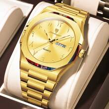 POEDAGAR 1PC Men's Stainless Steel Strap Luxurious Waterproof Dual Calendars Quartz Watch For Business Birthday Christmas Father's Day Gift Souvenir - Multicolor - View 2
