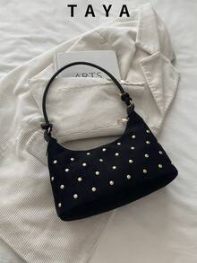 1pc Rivet Decor Women's Underarm Bag, Suitable For Shopping, Wallet, Young Women, College Students, Applicable For Office, School, Work And Business Occasions. - Black - View 2