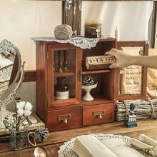 LIVINGANDHOME Vintage Retro Wooden Desktop Storage Organizer With Drawer,Tabletop Storage Box,Desktop Storage Case For Small Essentials - Brown - View 10