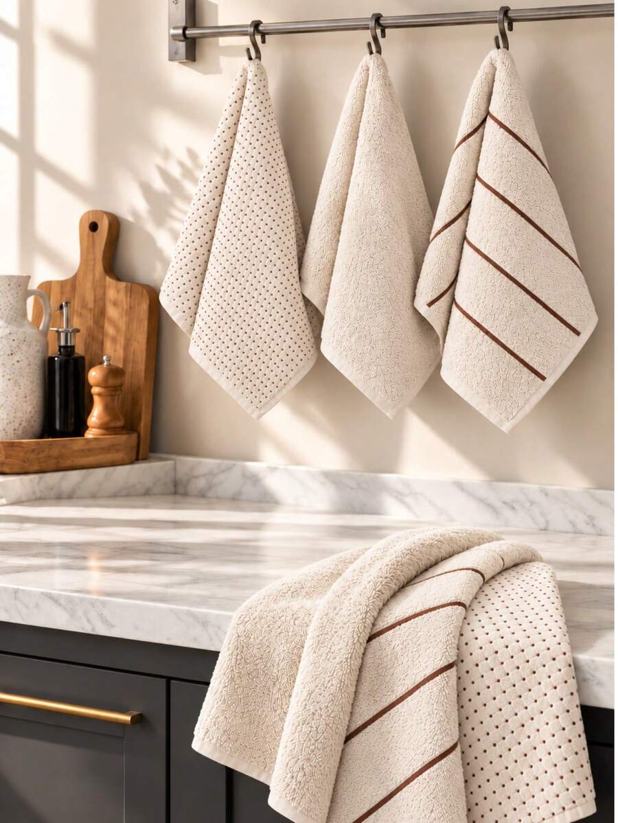Excellent Set Of 6 Hand Towels / Kitchen Towels – 40 * 30 Cm - Champagne - View 1