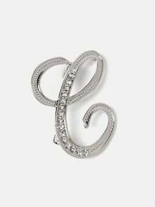 Aravennia 1pc A-Z Letter Rhinestone Brooch - European Style, Alloy Material, Embedded With Shiny Gemstones, Fashionable Pin - Silver - View 16