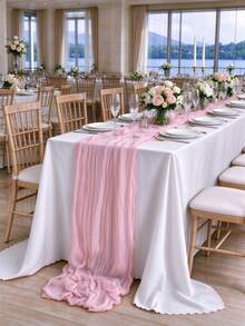 12pcs 16.9x118 Inch Tablecloth, 10ft Bohemian Romantic Long Tulle Tablecloth, Suitable For Wedding Party, Bridal And Christmas Table Decor - Baby Pink - View 3