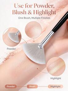Fan Highlight Brush,Professional Makeup Tool, Ideal For Highlighter, Luminizer&Setting Powder Application - Black - View 6
