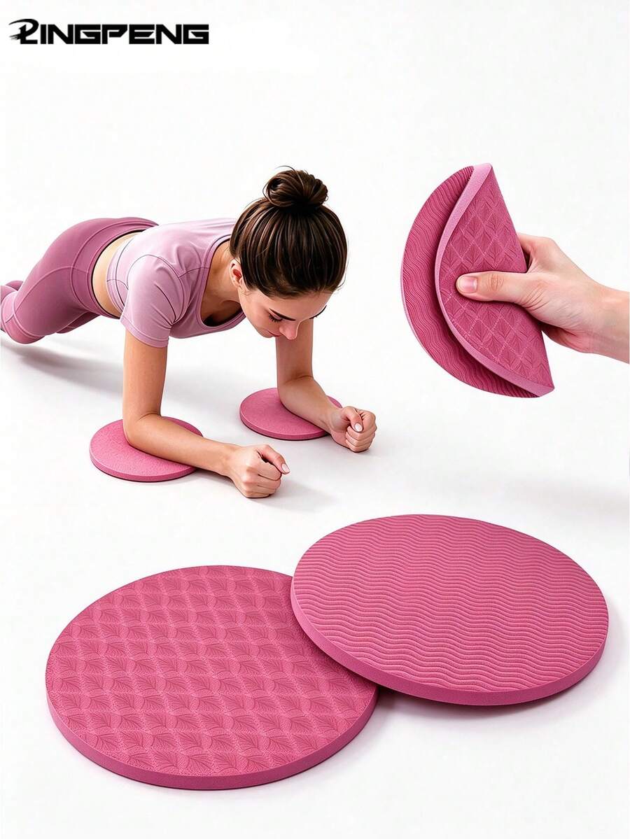 LINGPENG Yoga Knee Pad,Round,2Pcs,Double Sided Non-Slip,TPE,Thickened,Shock Absorbing,Knee Elbow Wrist Palm,Pilates,Plank,Ab Roller,Workout