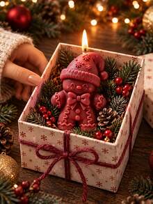 1pc Christmas Gingerbread Man Shaped Aromatherapy Candle, Christmas Hat Design Soy Wax Scented Candle, Christmas Tabletop Home Decor, Bedroom Decoration Holiday Gift Box - Christmas Candle Collection - View 4