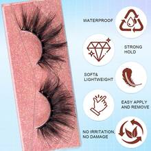 1 Pair Thick Long Criss-Cross False Eyelashes, Fluffy Soft 3D Faux Mink Lashes, Suitable For Daily And Party Makeup - Black - View 3