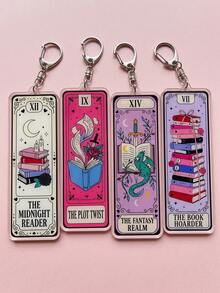 1pc/4pcs Bookish Tarot Card Reader Aesthetic Rectangular Frame Acrylic Keychains, Book Lover Tarot Theme Art Rectangular Frame Acrylic Pendant, Backpack And Car Key Accessory, Gift For Book Lovers, Reading Enthusiasts, Tarot Aesthetics And Fantasy Literature Fans - Multicolor - View 4