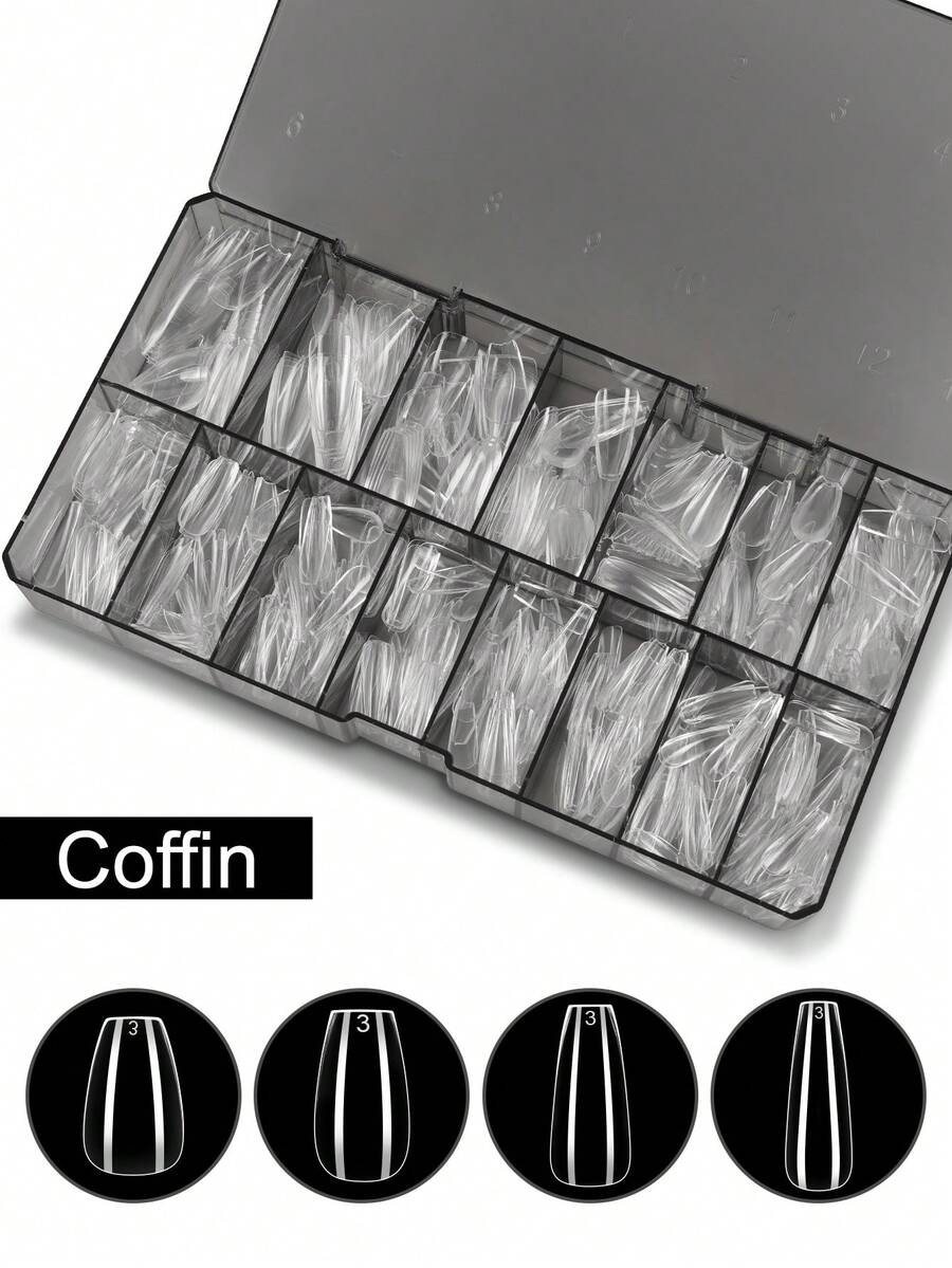 600pcs Thickened Transparent Nail Tips (Natural Or Carved Style Optional), Multiple Shapes Available (E.G., Square), Thickened Tip Design, Perfect Fit For Natural Nails, Ideal Choice For Nail Styling - Clear - View 1