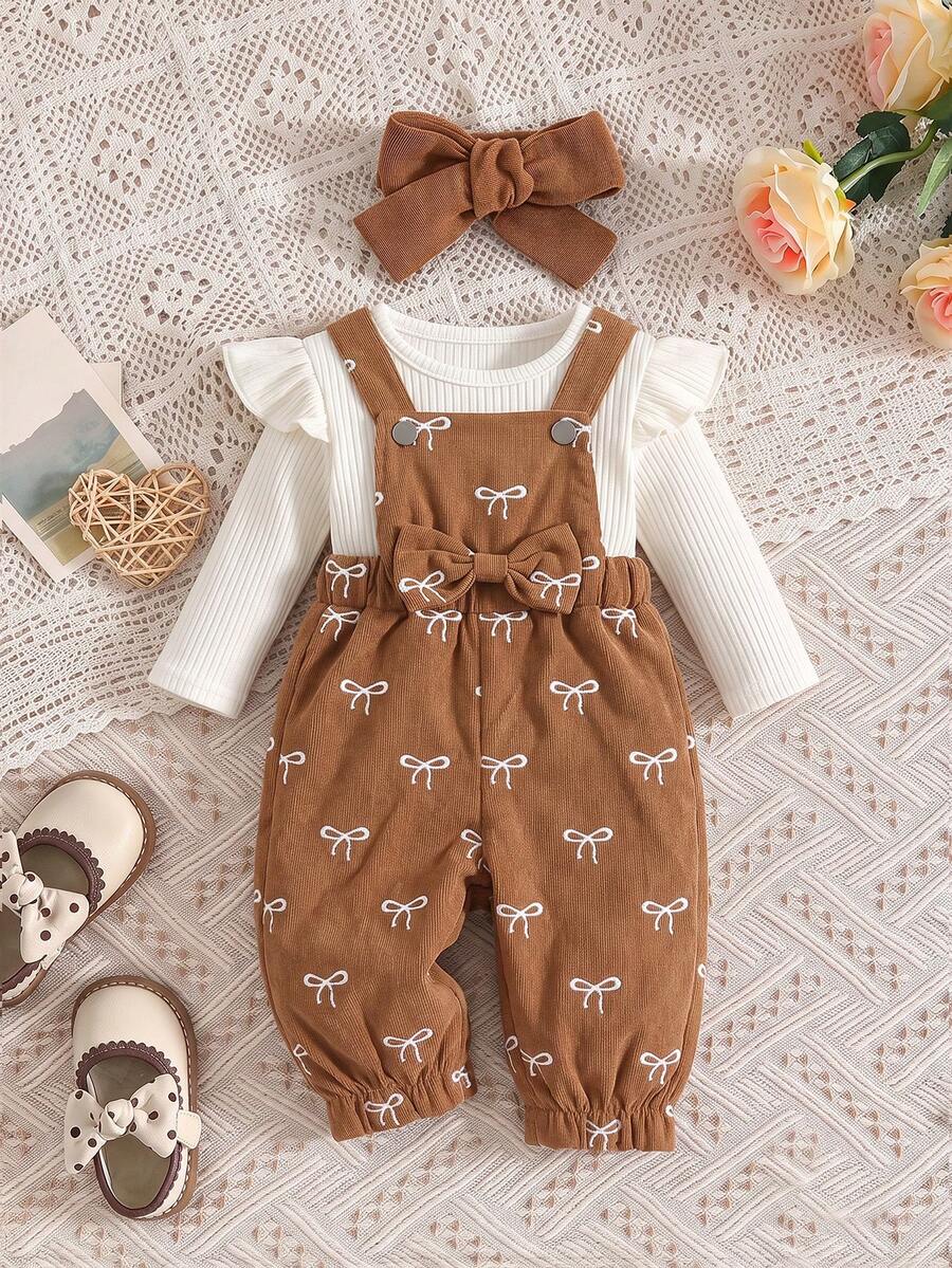 Baby Girl Casual Cute Bow Knot New Anti-Mosquito Cuffed Leg Versatile Comfortable Overalls 1pc - Khaki - View 1