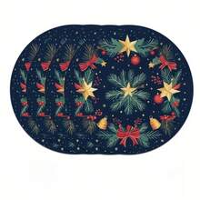 Set Of 1 Table Runner, Designed With A Christmas Pentagram And Adorned With Pine Branches, Bells, And Bows. Indoor And Outdoor Holiday Table Flags, Resistant To Dirt And Oil Stains. Suitable For Kitchen, Dining Room, And Christmas Party Decoration. - Multicolor - View 5