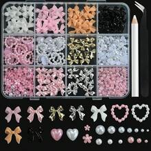 12-Grid Bow Nail Art Decorations, Multi-Color Mixed Bows, Ribbons, Pearls, Rhinestones Nail Charms Wholesale - Multicolor - View 6