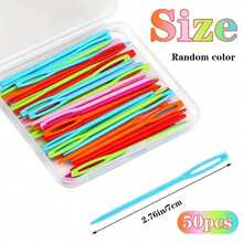 50pcs Plastic Hand Sewing Needles, Suitable For Yarn, Large Eye Sewing Needles, Can Be Used For Knitting, Tapestry Embroidery And Threading, 7cm, With Box - Multicolor - View 3