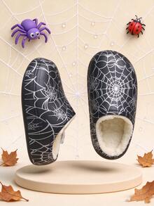 Boys' Spider Web Print Slip-On House Slippers, Casual Indoor/Outdoor Children's Clogs - Black - View 3