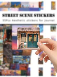 55 Buah Stiker Pemandangan Jalanan, Stiker Dekoratif Lanskap Kota untuk Scrapbook DIY - MultiWarna - View 5
