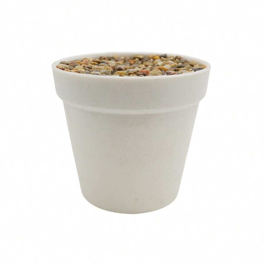 Nordic Style Minimalist Textured Plastic Flower Pot With Decorative Pebbles, Modern Creative Green Plant Pot, Indoor Succulent Cactus Planter, Home And Office Decor - E - View 1