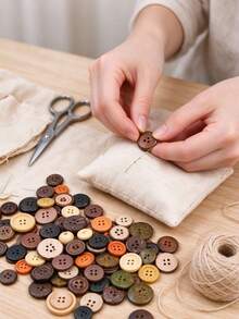 50/100g Mixed Wooden & Coconut Shell Buttons, Round Craft Buttons, Sewing Buttons, Suitable For DIY Button Painting, Handmade Accessories, Random Styles, Assorted Sizes Natural Wood Buttons For DIY Craft Sewing Decoration - Multicolor - View 4