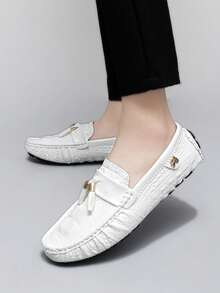 GAISIMA Men's Light Blue Crocodile Embossed Loafers, Gold Metal Decor Luxury Slip-On Driving Shoes, Suitable For Daily Wear, Parties, Spring And Autumn - White - View 7