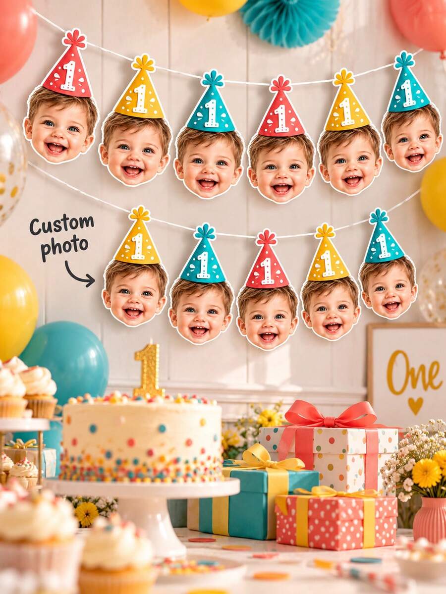 8/16/24pc Personalized Baby 1st Birthday Photo Bunting Banner, Custom ...