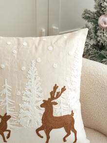 LCUHPCL Nordic Style 3D Embossed Forest Deer Embroidered Beige Velvet Pillow Case 1pc Home Decor Suitable For Sofa, Living Room, Bedroom, Party And Various Environments - White - View 6