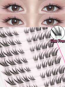 10 Rows C Curl Fox Eye Effect Lifted Tail False Eyelashes, 3D Natural Look Single Cluster Lashes, Easy To Apply, Reusable, Instantly Enlarges Eyes, Segmented Design, Suitable For Various DIY Styles, False Eyelash Clusters, Single Cluster False Eyelashes, False Eyelashes - C - View 2