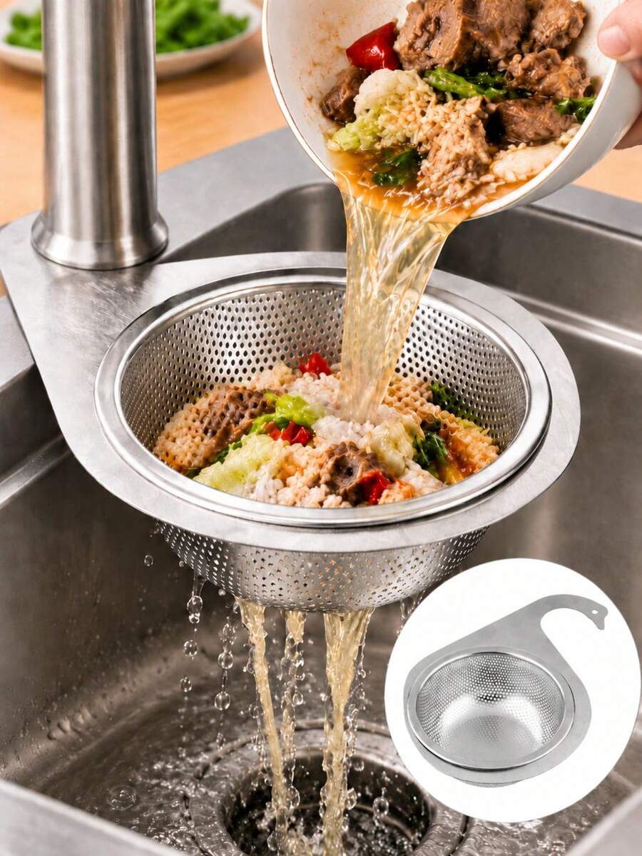 2pcs Swan Shaped Colander Set, Multi-Functional Stainless Steel Sink Strainer Basket, Quick Draining Kitchen Filter Basket, Suitable For Fruits And Vegetables, Faucet Hanging Design
