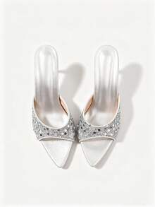 Women's Black & Silver High Heel Sandals, Summer Party, Evening, Ball, Elegant Luxury Wedding Shoes - Silver - View 2