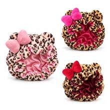 Syvvste Cute Leopard Print Teddy Sleep Bonnet For Women, Soft Satin Lined Spa Headband With Bow, Hair Protection - Multicolor - View 12