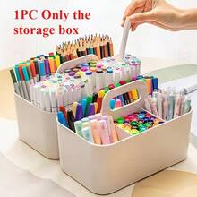 5-Compartment Multi-Functional Storage Basket With Handle, Portable Pen Holder, Extra Large Plastic Clear Stackable Pencil & Crayon Marker Box, Desktop Organizer For Art Crafts, Pens, Back-To-School Teacher Supplies - Multicolor - View 7