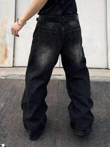 Infinite Jeans Men's Distressed Wide Leg Street Casual Loose Fit Plus Size Denim Jeans Long Pants, Product Does Not Include Belt And Accessories - Black - View 7