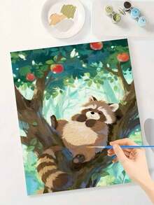 Raccoon Resting In A Tree Painting By Numbers, DIY Canvas Art For Adult Beginners, Wall Art Decoration Holiday Gifts, Includes Oil Painting Tools. - Sets - View 3