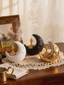 1pc Moon-Shaped Ceramic Incense Burner - Minimalist Exquisite Aromatherapy Decor For Home, Office, Party & Yoga, Ideal Gift For All Occasions - Incense Burner - View 2