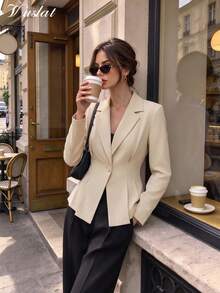 Vuslat Women's Winter Elegant Light Apricot Notch Lapel Slim Fit Blazer, Suitable For Office, Commute, Party, Gathering, Afternoon Tea - Apricot - View 2