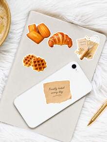 50Pcs Butter & Wheat Aroma Collection Stickers, Retro Baking Healing Style, Including Bagels, Baguettes, Braided Bread, Madeleines, Macarons, Vintage English Note Elements, For Journal Collage, Tablet, Notebook, Storage Box, DIY Craft Decoration - Multicolor - View 7