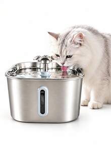74.4oz/2.2L Automatic Pet Water Fountain/Water Dispenser Replacement Filter Cartridge Available Separately, Stainless Steel Cat Water Fountain With Window, Visible Water Level, USB Powered, With Replacement Filter Cartridge, Suitable For Small And Medium Cats And Dogs - Multicolor - View 5