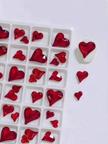 100/500Pcs/Pack K9 Twisted Heart Rhinestone Nail Art Decorations, Large/Medium/Small Sizes, Super Shiny Heart Rhinestone, Peach/White/Gradient Color Nail Supplies Nails Nail Charms Nail Gems - Red - View 1