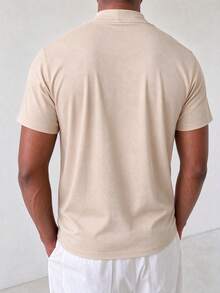 Men's Casual Versatile Daily Commute Solid Color Turtleneck Short Sleeve T-Shirt, Spring/Summer - Apricot - View 2