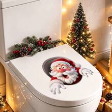 1/4pcs Christmas Probe Cartoon Toilet Stickers, With Designs Of Santa Claus And Reindeer, Waterproof Removable Bathroom Vinyl Stickers, Suitable For Bathroom Decoration During Winter Festivals And Home Parties. - Multicolor - View 6