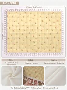 MEMNUN 1pc Yellow Plaid Wildflower Floral Print Tassel Tablecloth, Polyester Cotton Artistic Fresh Print Pattern Dining Table Cover, Suitable For Long Table, Round Table, Dining Table, Coffee Table, Picnic, Vanity Dust Cover - Multicolor - View 13
