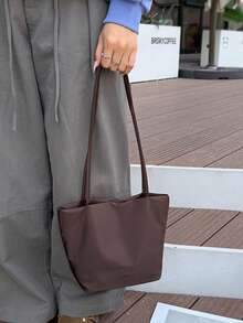 Solid Tote Bag, Large Capacity Lightweight Shoulder Handbag, Casual Daily School Bag For Teens, Students & Young Adults, Simple Commuter Tote - Multicolor - View 2