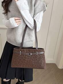 Fashionable Leopard Print Women's Tote Bag, Minimalist Style Shoulder Bag - Coffee Brown - View 8