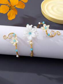 1件紫色花朵海星纏繞式手臂飾品，海灘度假風手臂手環 - 藍白色 - 查看 3