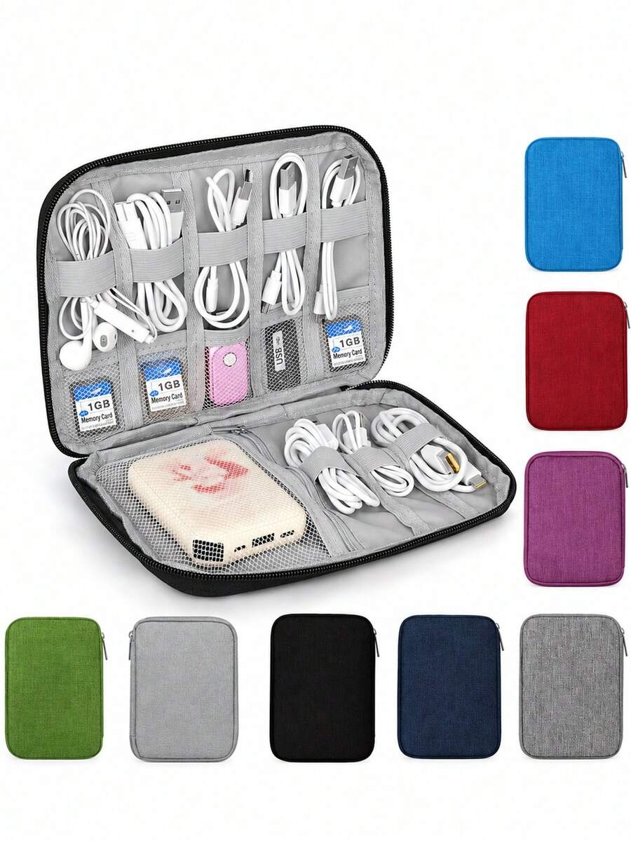 Double Layers Cable Organizer Bag Watch Band Pouch Charger Storage For Business Travel Flight Home Camping Beach Vacation School Essential Accessories