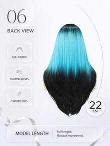 22-Inch Layered Halloween Long Straight Blue Ombre Wig With Bangs,Black Roots To Turquoise Blue Synthetic Hair Wig For Daily Wear, Parties, Cosplay Party Wig For Women - Multicolor - View 8