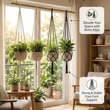 4pcs/Set Woven Bohemian Style Plant Hanging Baskets, Four-Rope Reinforced Support Structure, Stable And Non-Wobbling, Hollow Mesh Bag Design, Utilize Vertical Space To Hang Green Plants, Suitable For Living Room, Balcony, Bedroom Wall Decoration - Multicolor - View 8
