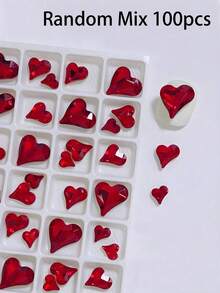 100/500Pcs/Pack K9 Twisted Heart Rhinestone Nail Art Decorations, Large/Medium/Small Sizes, Super Shiny Heart Rhinestone, Peach/White/Gradient Color Nail Supplies Nails Nail Charms Nail Gems - Red - View 10