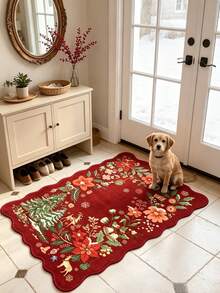 1 pieza Alfombra de peluche con forma ondulada de Poinsettia & Reno navideño, Alfombra decorativa de regalo navideño, Decoración de dormitorio, Alfombra pequeña, Alfombra, Decoración del hogar, Alfombra de sala de estar, Alfombra pequeña de sala de estar, Alfombra de dormitorio, Decoración del hogar de sala de estar, Alfombra de exterior, Alfombra lavable - Multicolor - Ver 3