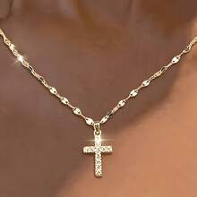 1pc Cross Pendant Necklace With Full Rhinestones, Luxury Niche Accessory For Women, Collarbone Chain - Cross Necklace - View 1