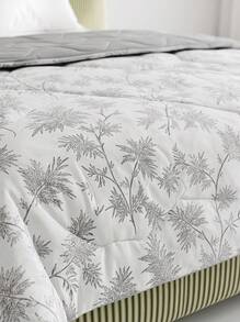Veyra Day Lightweight Botanical Quilt Blanket - Soft Washed Microfiber Quilted Comforter With Grey Floral Leaf Print, Breathable All-Season Bedspread Coverlet For Couch & Bed - Grey - View 7