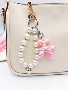 1pc Cute Puppy Bag Charm, Charming Faux Pearl Wrist Strap Heart Keychain, Women's Handbag Accessory, Travel Essential Bag Decoration, Gift Bag Filler, Room Decor, Premium Small Accessory Gift For Friends - Multicolor - View 3